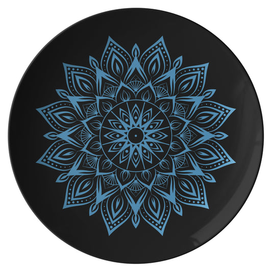 Black Dinner Plate With Blue Mandala