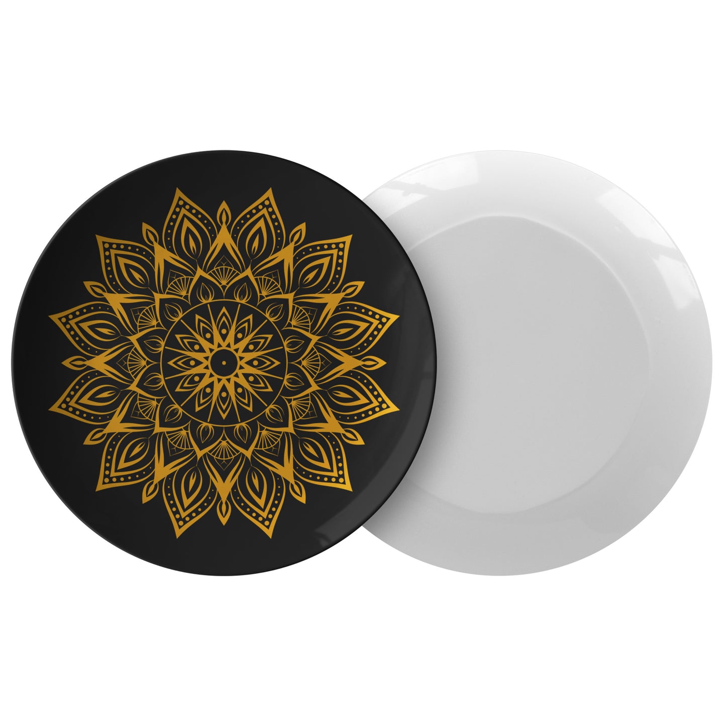 Black Dinner Plate With Gold Mandala, Experience the ultimate in luxury dining with this Black Dinner Plate featuring a captivating Gold Mandala pattern