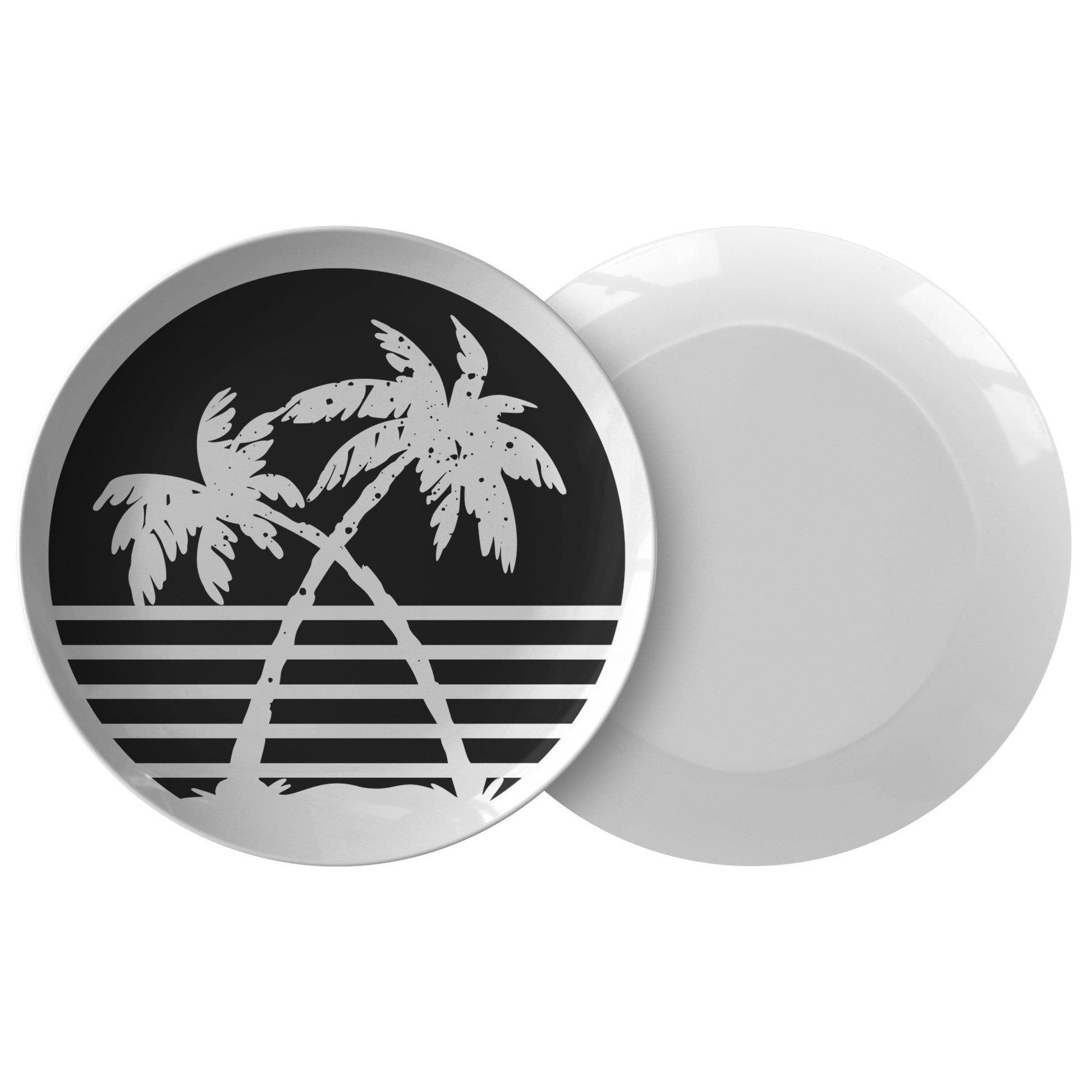 Black With White Palm Trees Plate by Rachy Sparkle
