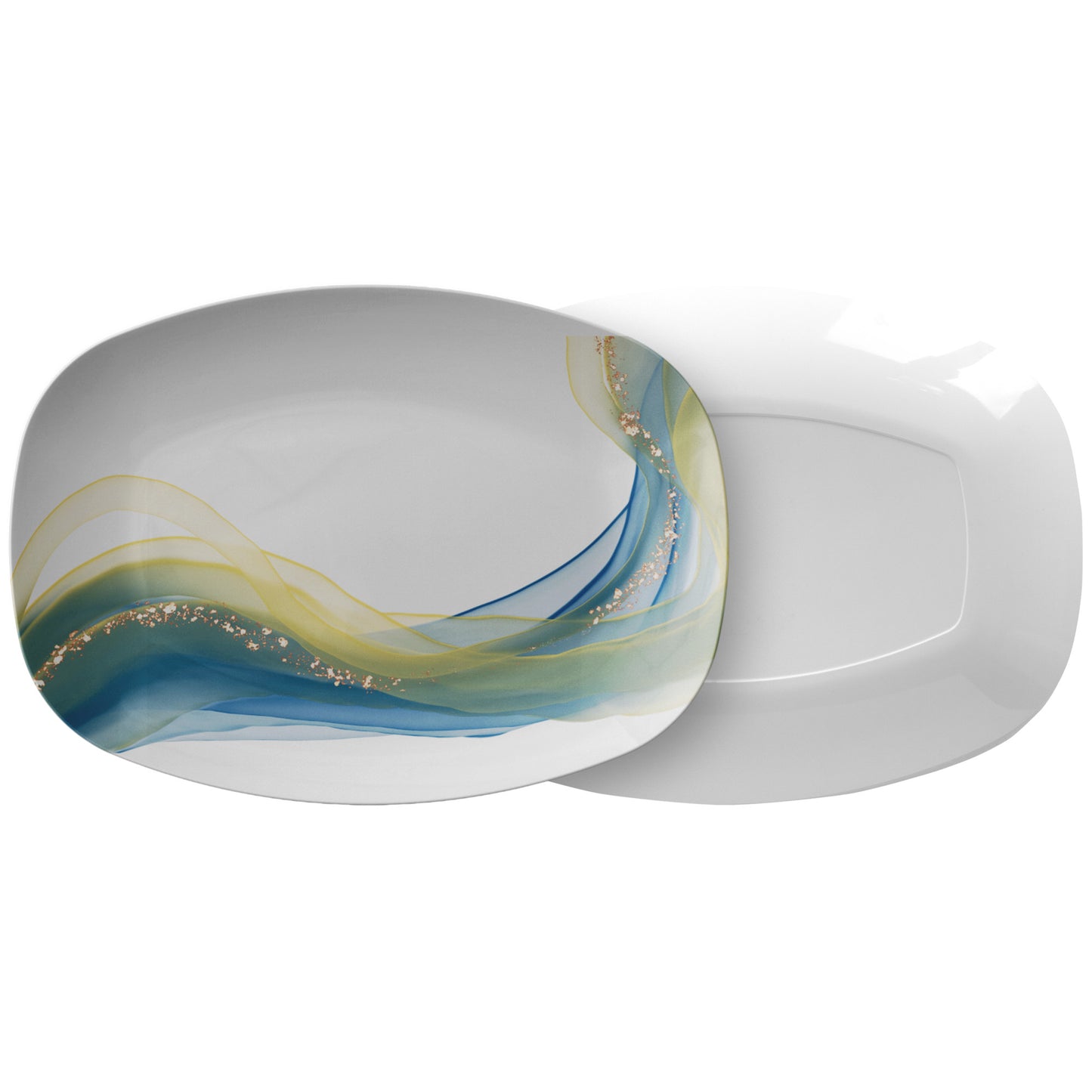 Blue Gold Glitter Swirl Platter by Rachy Sparkle