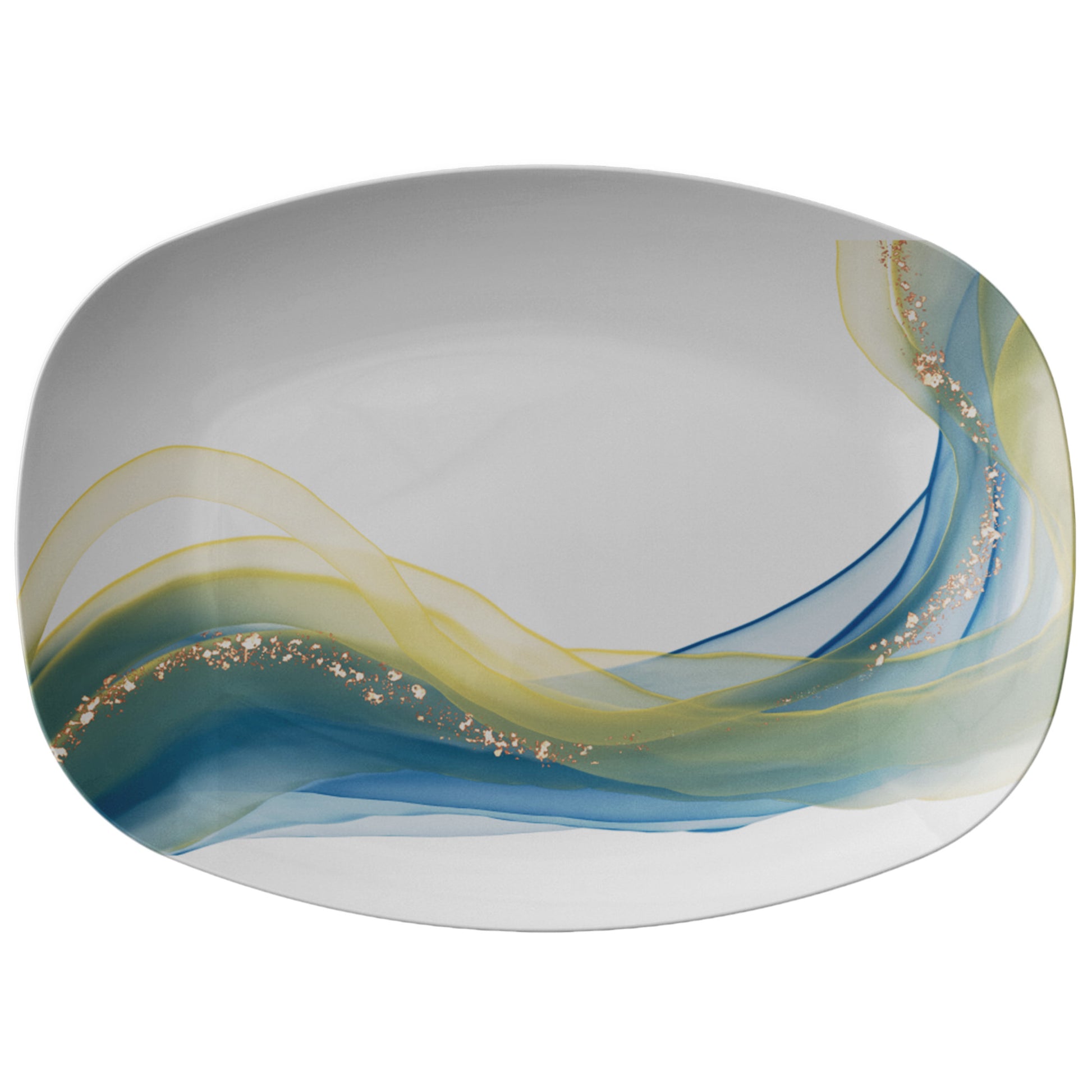 Blue Gold Glitter Swirl Platter by Rachy Sparkle