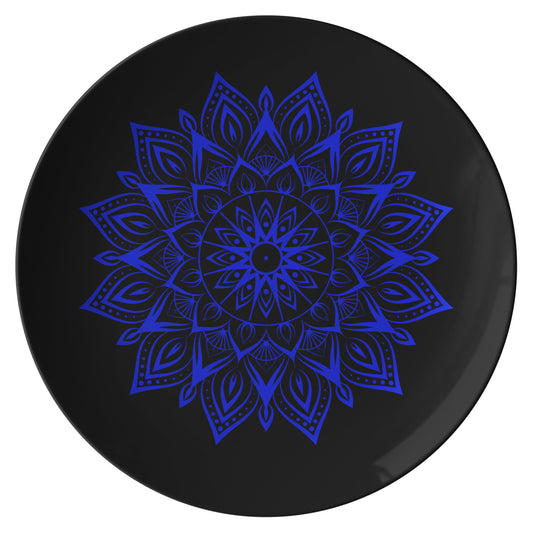 "Blue Mandala on Black" Dinner Plate