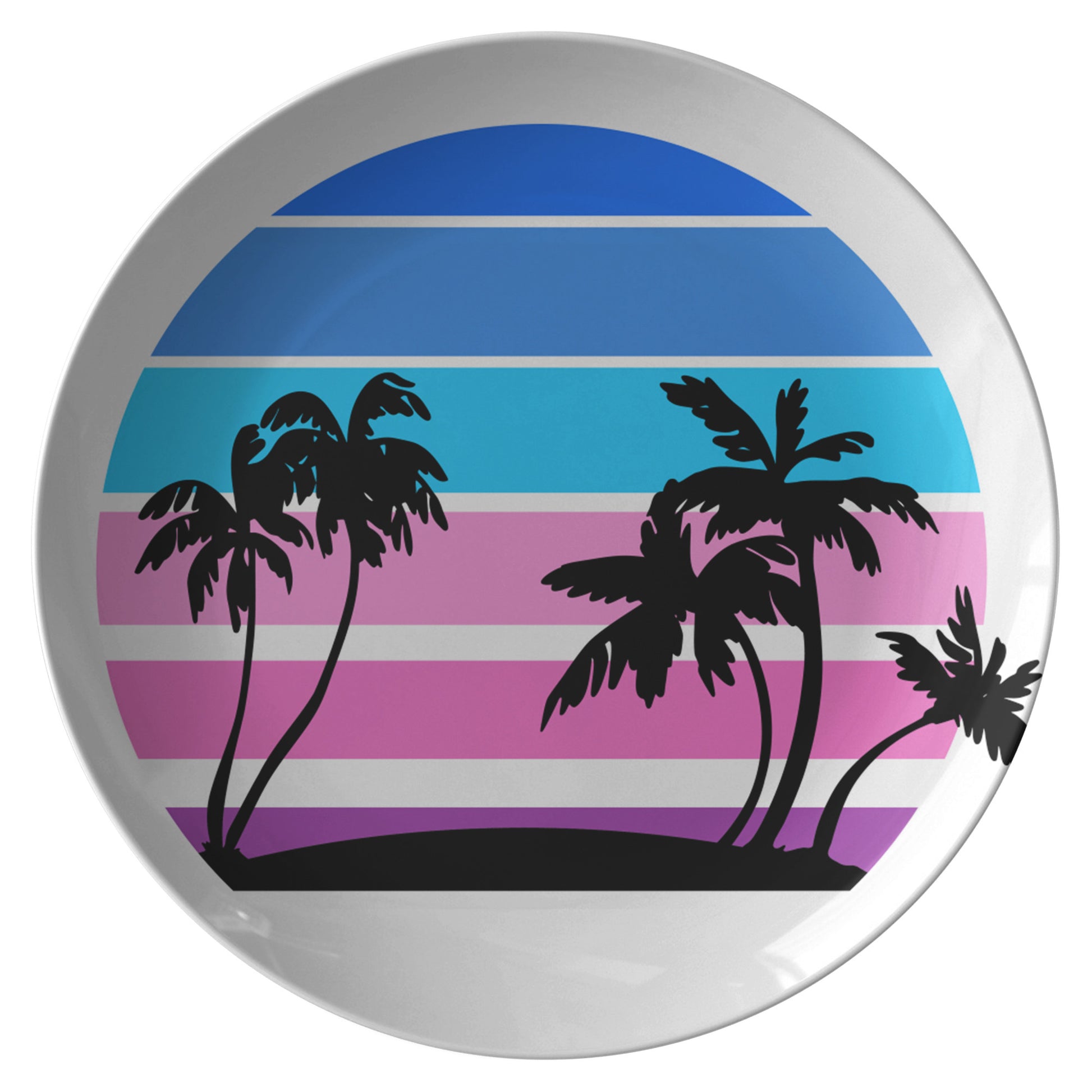 Blue Pink Purple Palm Trees, Beach, Florida, California Plate