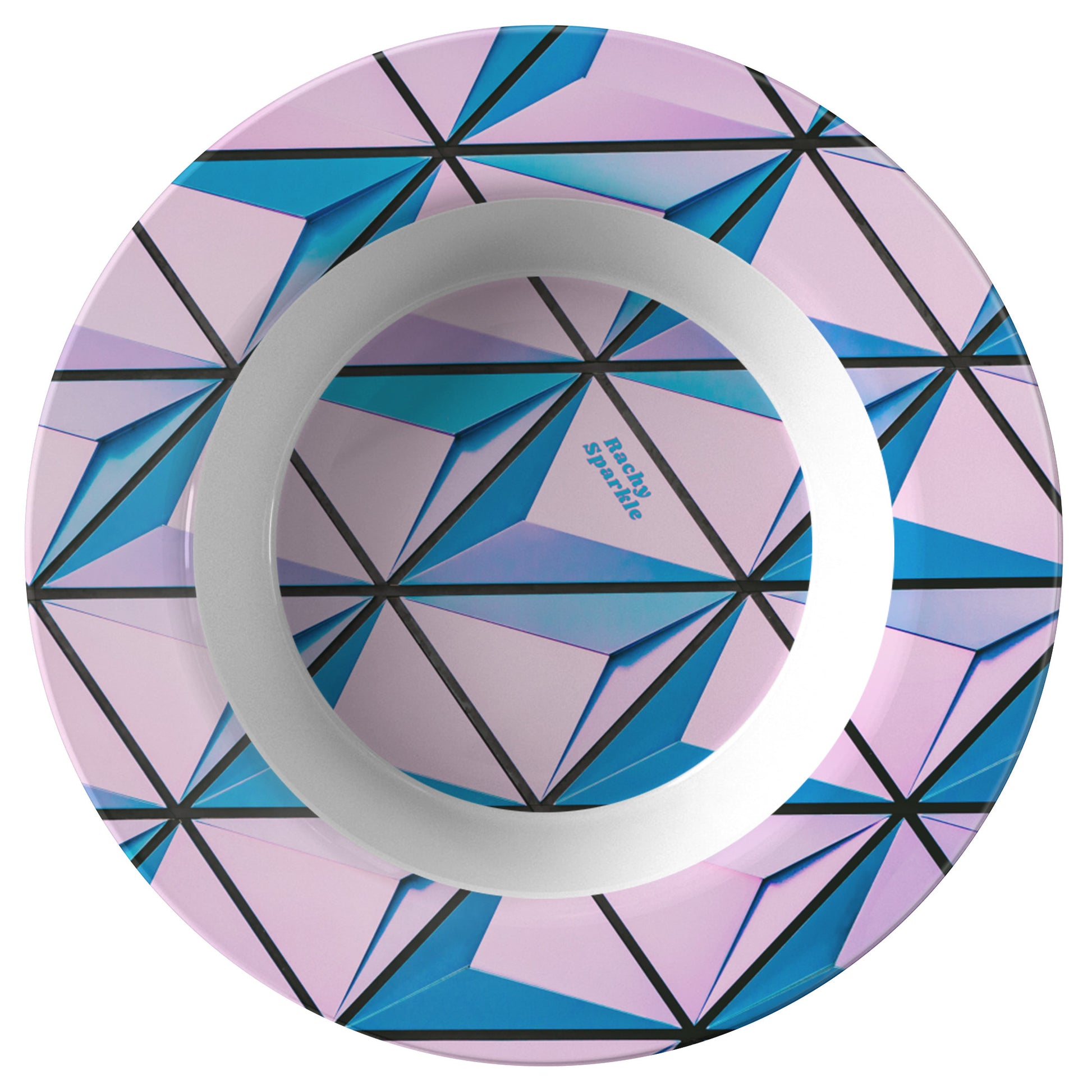 Bowl, ThermoSāf® Polymer, Microwave Safe, Pink, Blue & Black Lines, Geometric, Abstract Bowl By Rachy Sparkle