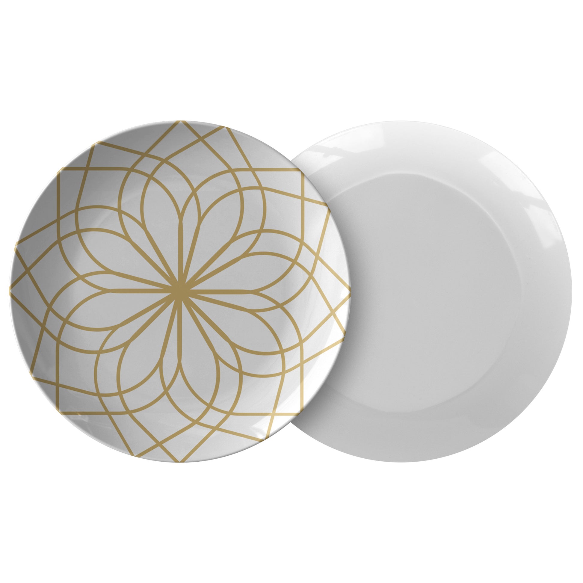 Brown & White Plate, Contemporary, Rosette, Flower of Life, Beautiful Roulette Quilt Pattern, Op art