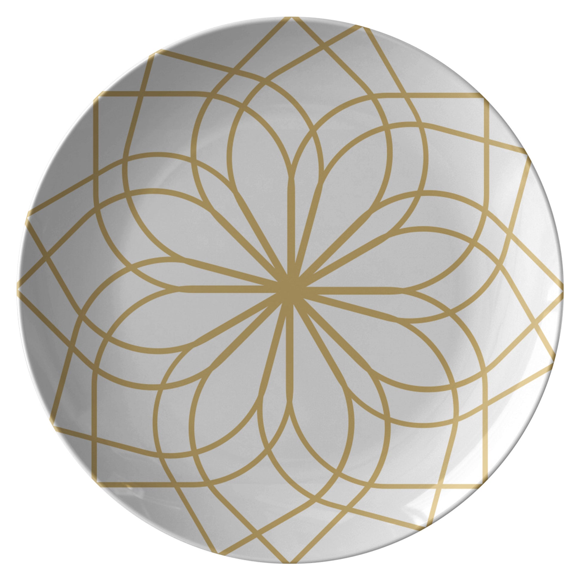 Brown & White Plate, Contemporary, Rosette, Flower of Life, Beautiful Roulette Quilt Pattern, Op art