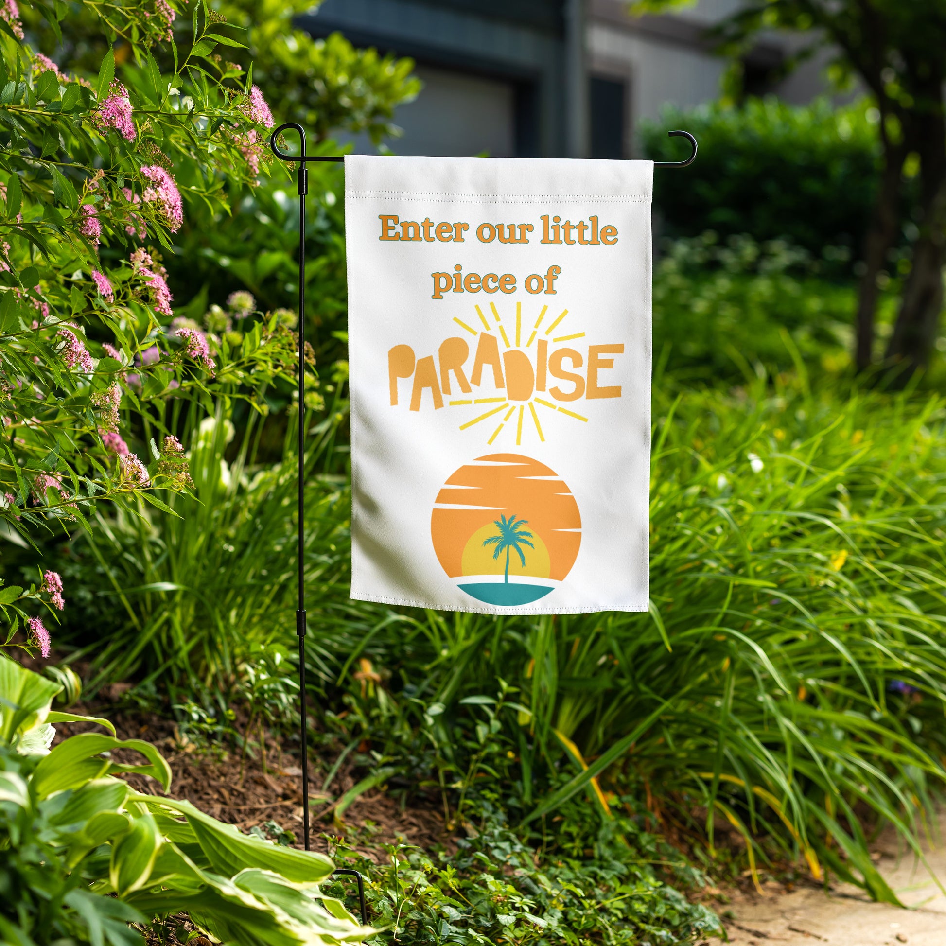 Enter Our Little Piece of Paradise Orange sun With Palm tree