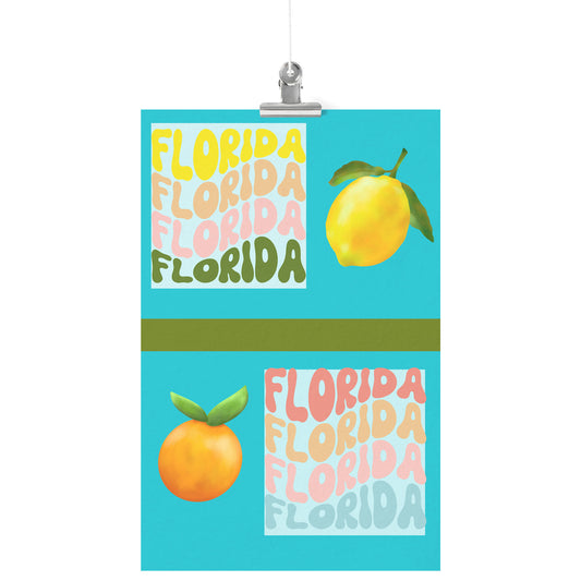 Florida Citrus Poster With a Blue Background, by Rachy Sparkle, Good For an Airbnb