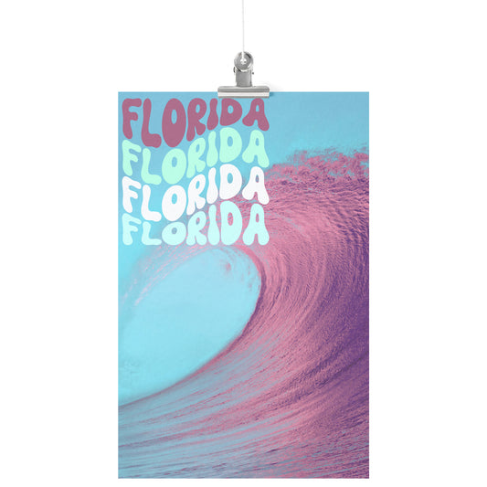 Florida Surf The Wave Poster, Magenta & Cyan By Rachy Sparkle