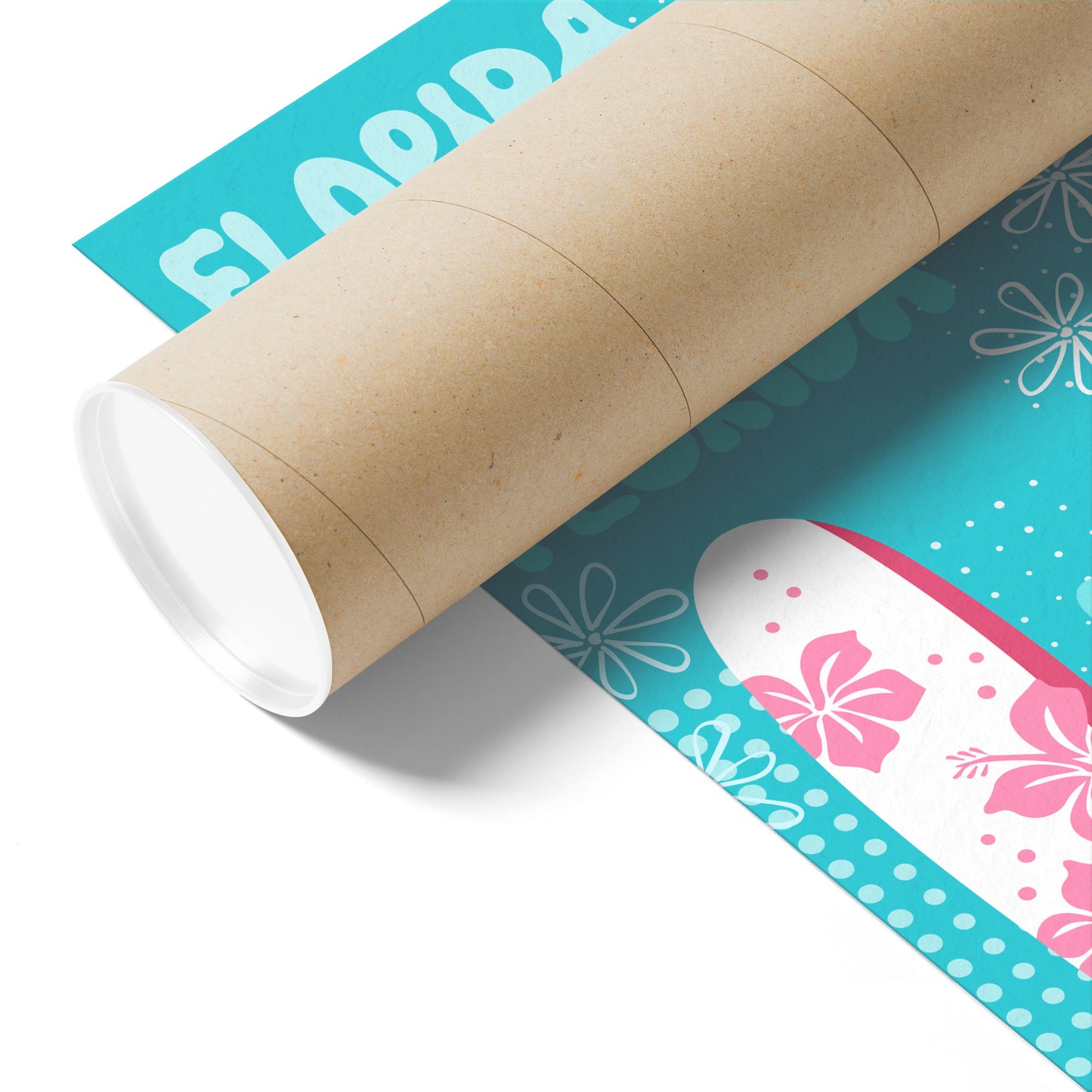 Florida With a pink & White Surf Board & 60's Stylized Flowers, for an Airbnb, Home decor, Interior design,