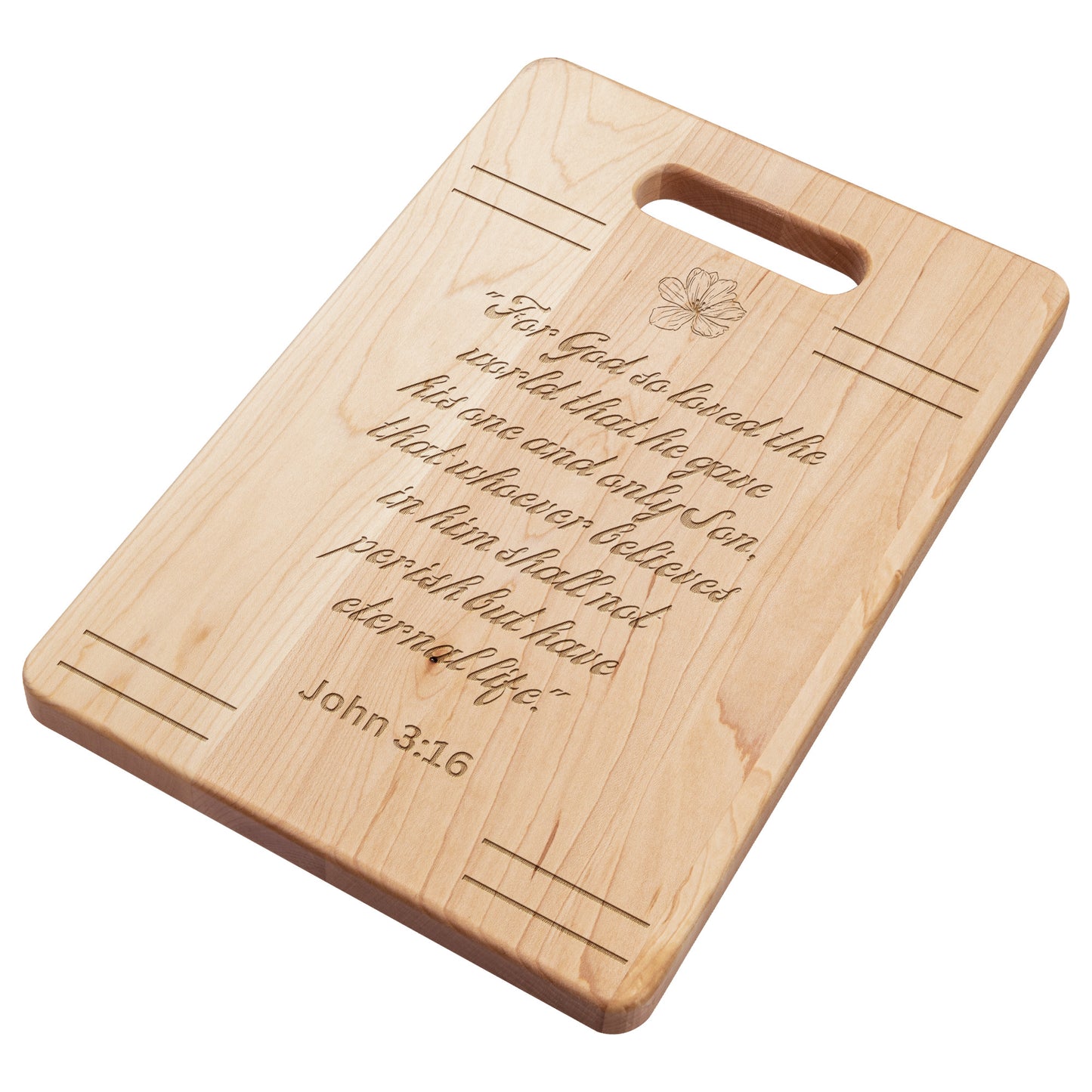 For God So Loved The World, Maple Cutting Board With Flower