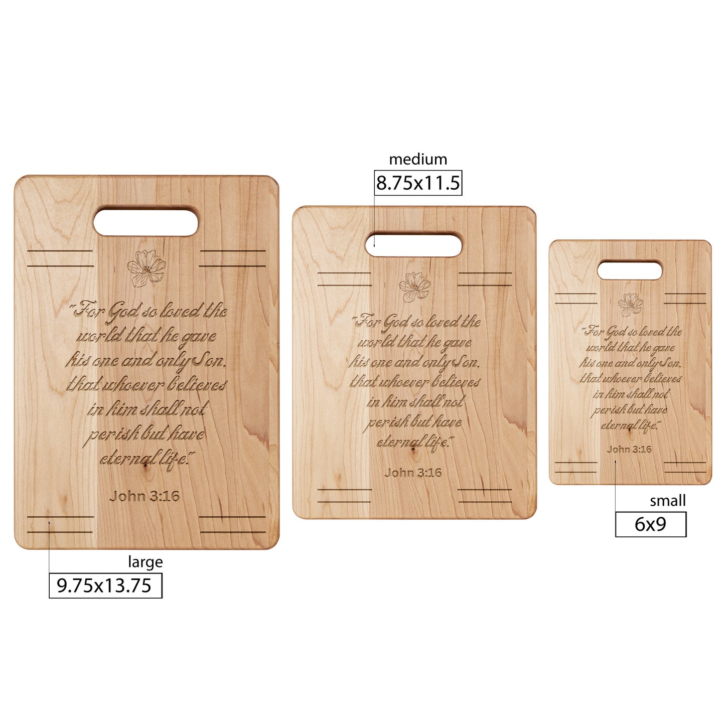 For God So Loved The World, Maple Cutting Board With Flower