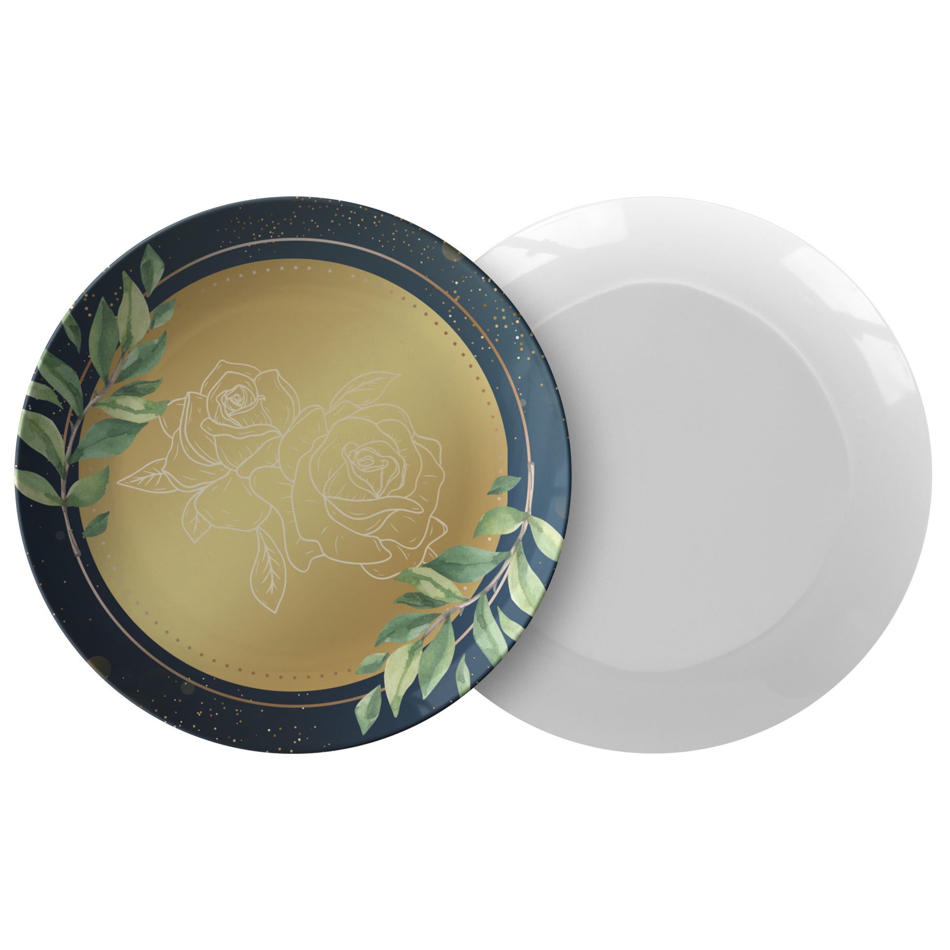 Gold Floral Plate With Blue Border
