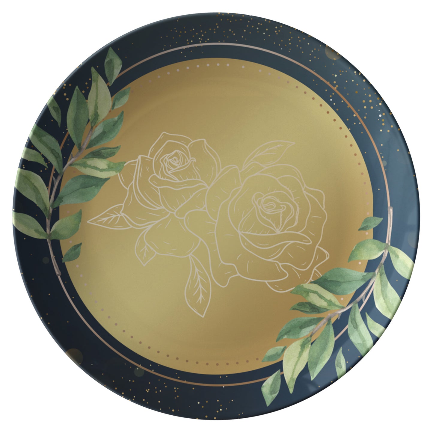 Gold Floral Plate With Blue Border