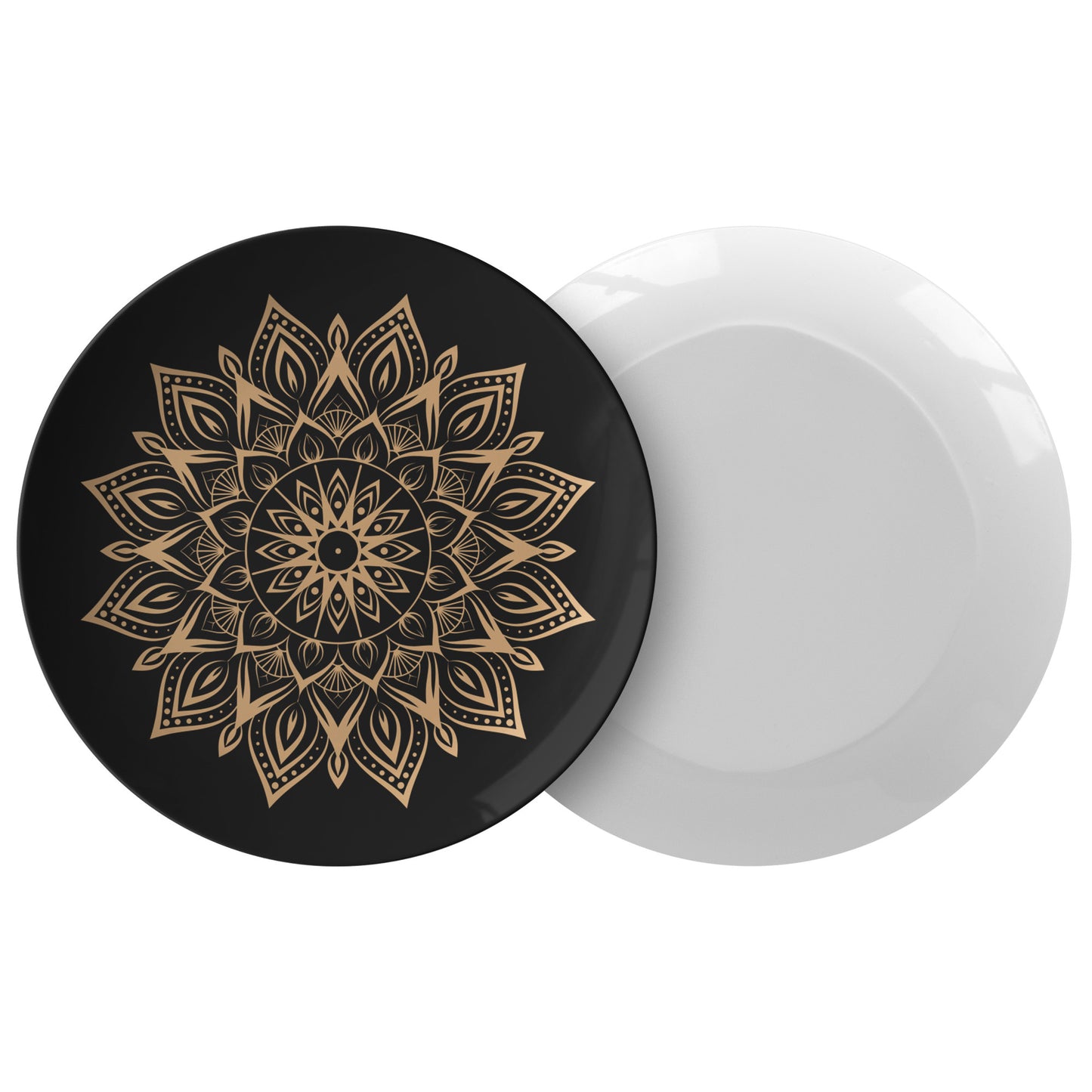 "Gold Mandala on Black" Dinner Plate By Rachy Sparkle