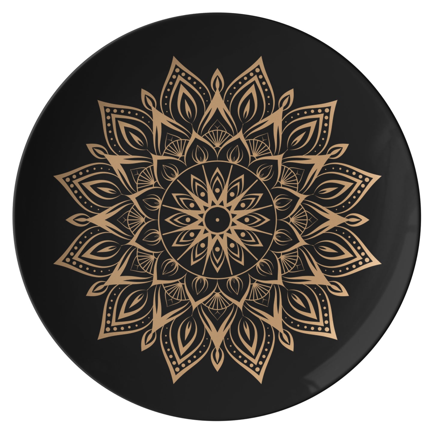 "Gold Mandala on Black" Dinner Plate By Rachy Sparkle