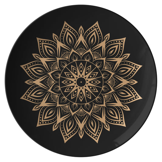 "Gold Mandala on Black" Dinner Plate By Rachy Sparkle