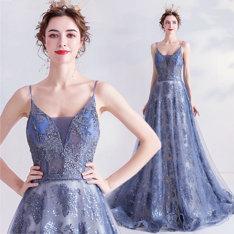 Bright Star, Blue Haze, Rayon, Women Dress, Hand Embroidered with a luxurious sequence design