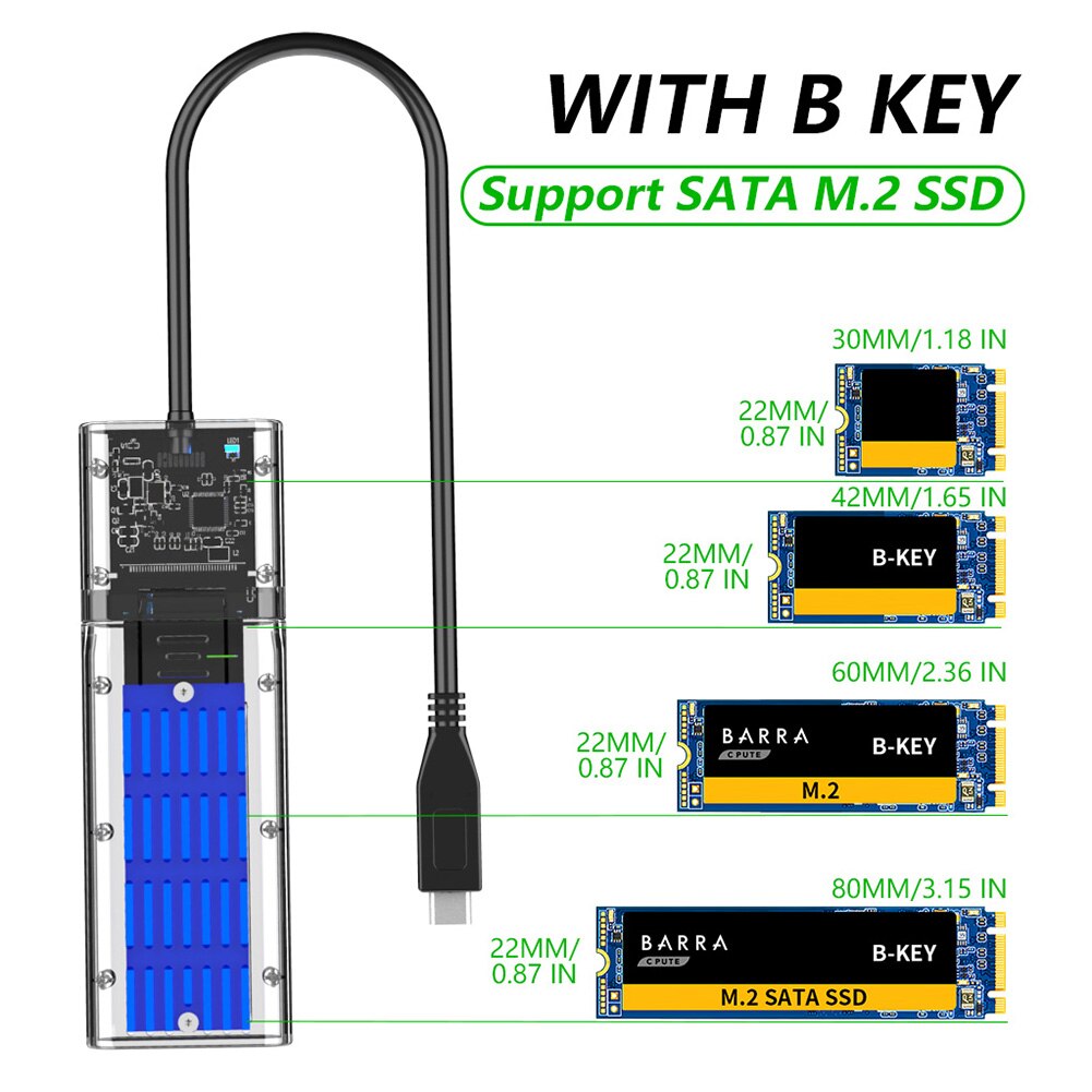 M2 SSD Box SATA Chassis M.2 To USB3.1 Type-C SSD Adapter For PCIE NGFF SATA M/B Key SSD Enclosure Transparent Hard Disk Case