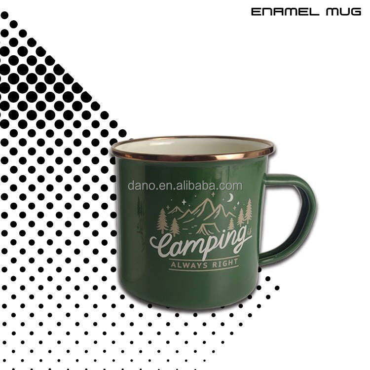 Enamel Camping Mugs 17 oz Drinking Glass with handle Cream White & Forest Green Mug for Tea, Coffee, Cocoa