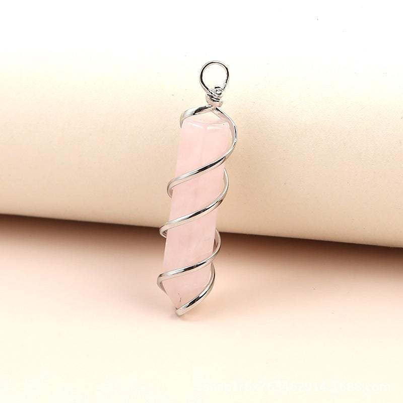 Charm Hexagonal Column Quartz Necklace Pendant Natural Stone Healing Point Bullet Crystal Gold Silver Wire Wrapped