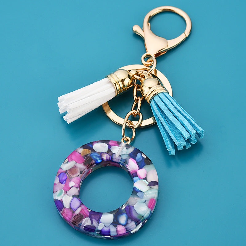 Fashion Boho Alphabet A to Z Letters Tassel Gold Plated Resin Initial keychain