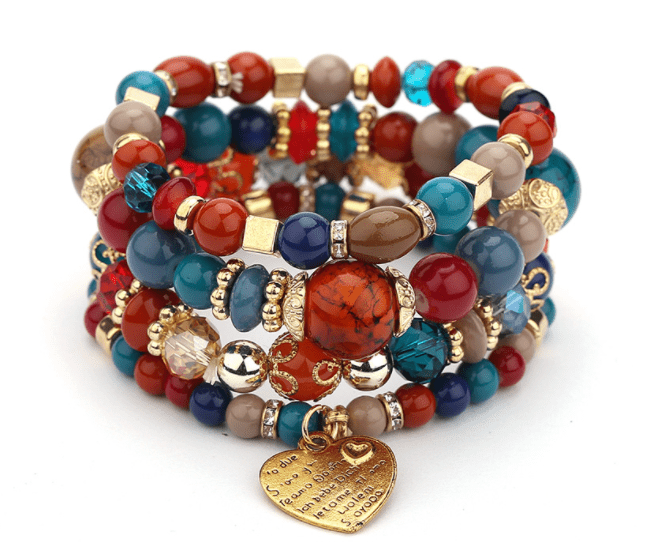 Fashion Jewelry Multi Layer Bead Beaded Boho Woman Stack Personalized Heart Charm Set high Quality Bracelet Set