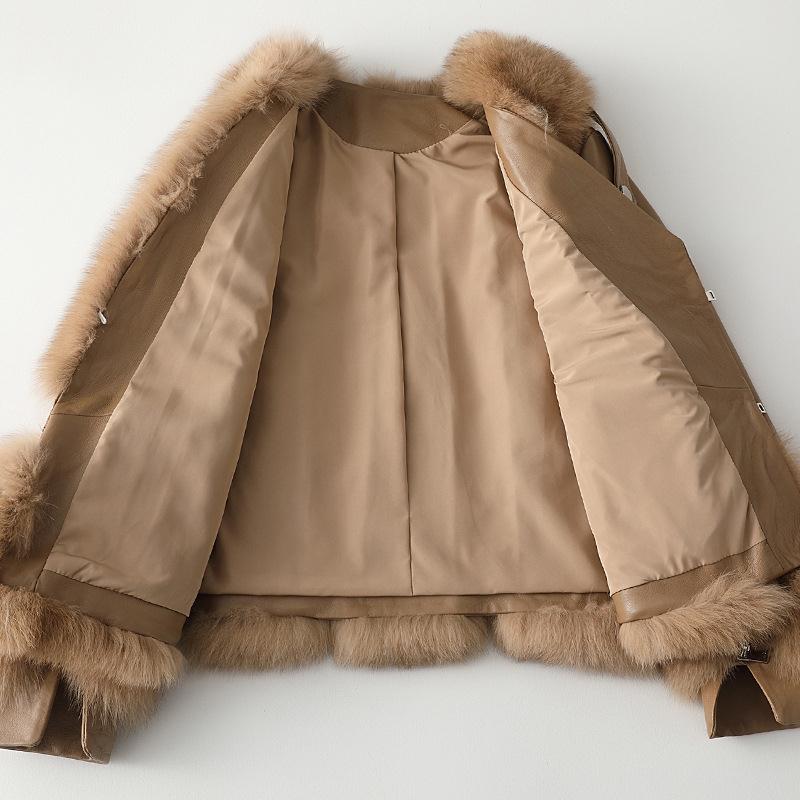 New winter coat short sheep skin shearling fox fur cropped coat for woman