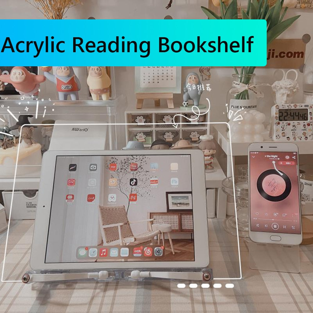 Transparent Acrylic Reading Bookshelf for iPad Tablet PC Holder 180 Degree Adjustable Bracket Desktop Book Support Rack Holder