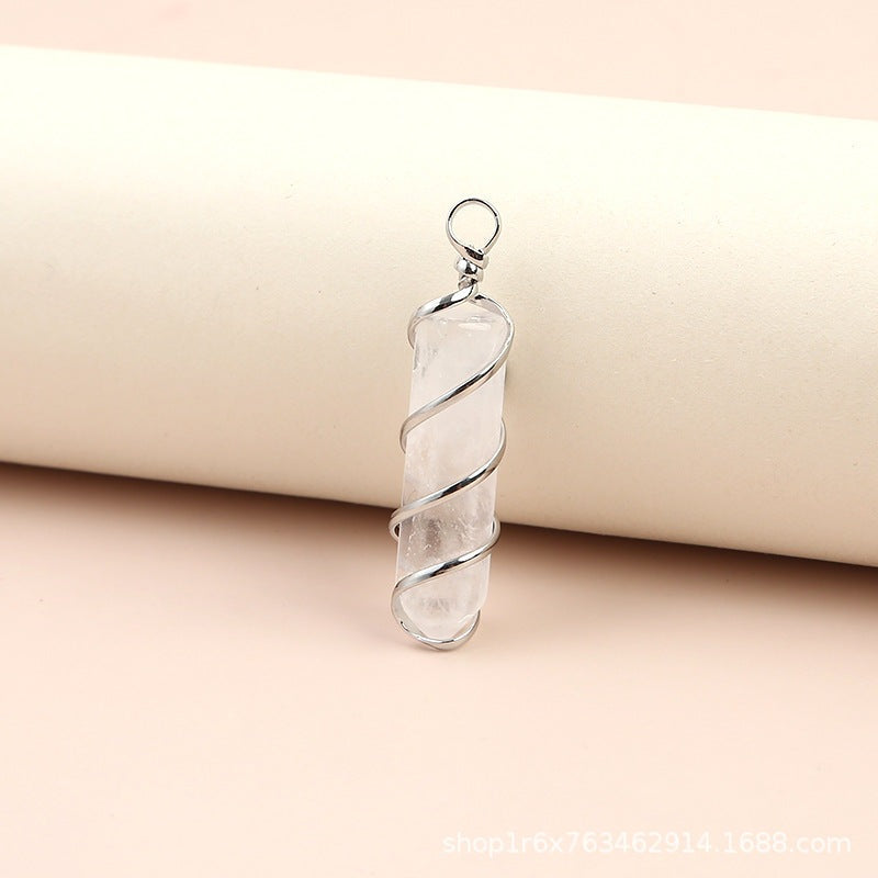 Charm Hexagonal Column Quartz Necklace Pendant Natural Stone Healing Point Bullet Crystal Gold Silver Wire Wrapped