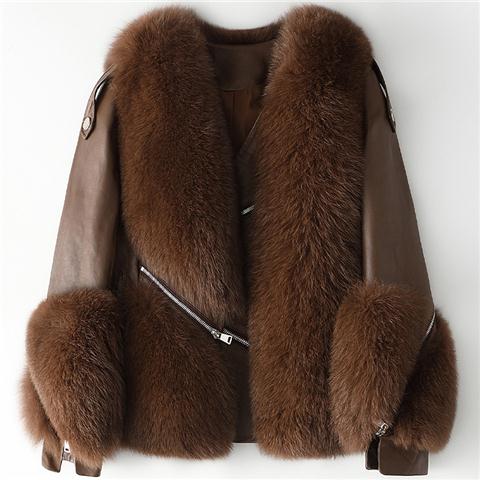 New winter coat short sheep skin shearling fox fur cropped coat for woman