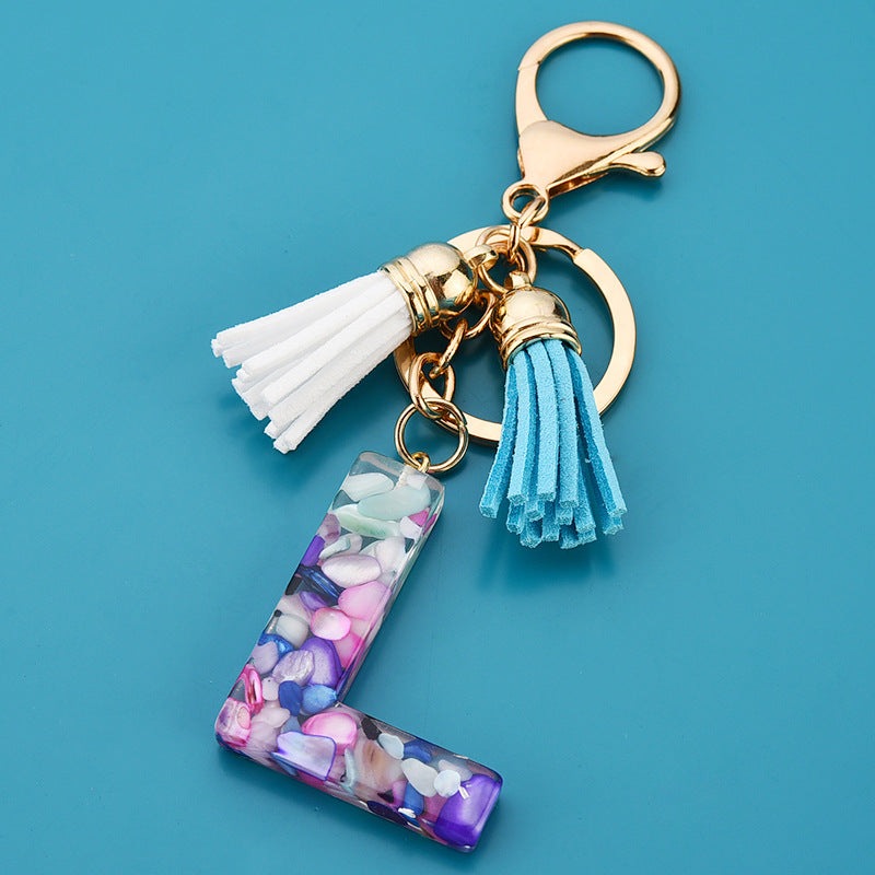 Fashion Boho Alphabet A to Z Letters Tassel Gold Plated Resin Initial keychain