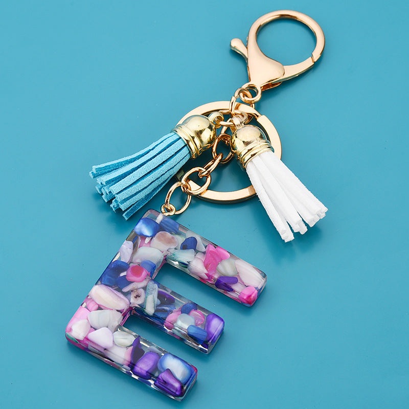 Fashion Boho Alphabet A to Z Letters Tassel Gold Plated Resin Initial keychain