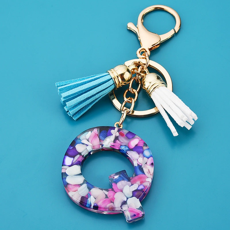 Fashion Boho Alphabet A to Z Letters Tassel Gold Plated Resin Initial keychain