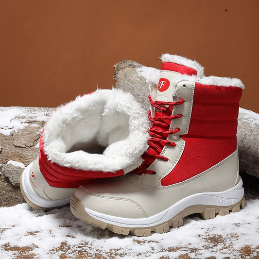 Winter Women's high-top cotton snow boots ladies warm shoes female plush long botines thick bottom plus size 42