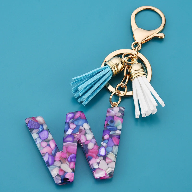 Fashion Boho Alphabet A to Z Letters Tassel Gold Plated Resin Initial keychain