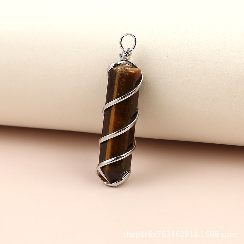 Charm Hexagonal Column Quartz Necklace Pendant Natural Stone Healing Point Bullet Crystal Gold Silver Wire Wrapped