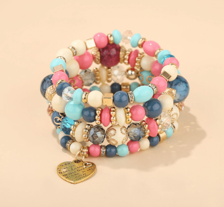 Fashion Jewelry Multi Layer Bead Beaded Boho Woman Stack Personalized Heart Charm Set high Quality Bracelet Set