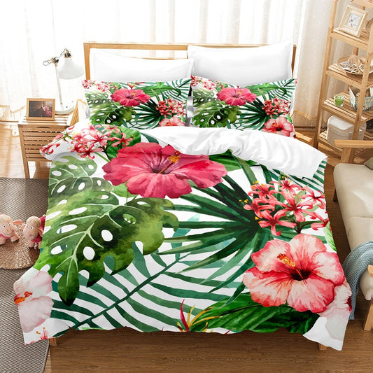 Modern/Fashion Comforter Bed Sheet Set/Bed Linen/Bedding Set 3D 40+ variations, Tropical Plants Flower 100% Polyester Quilt Cover Set