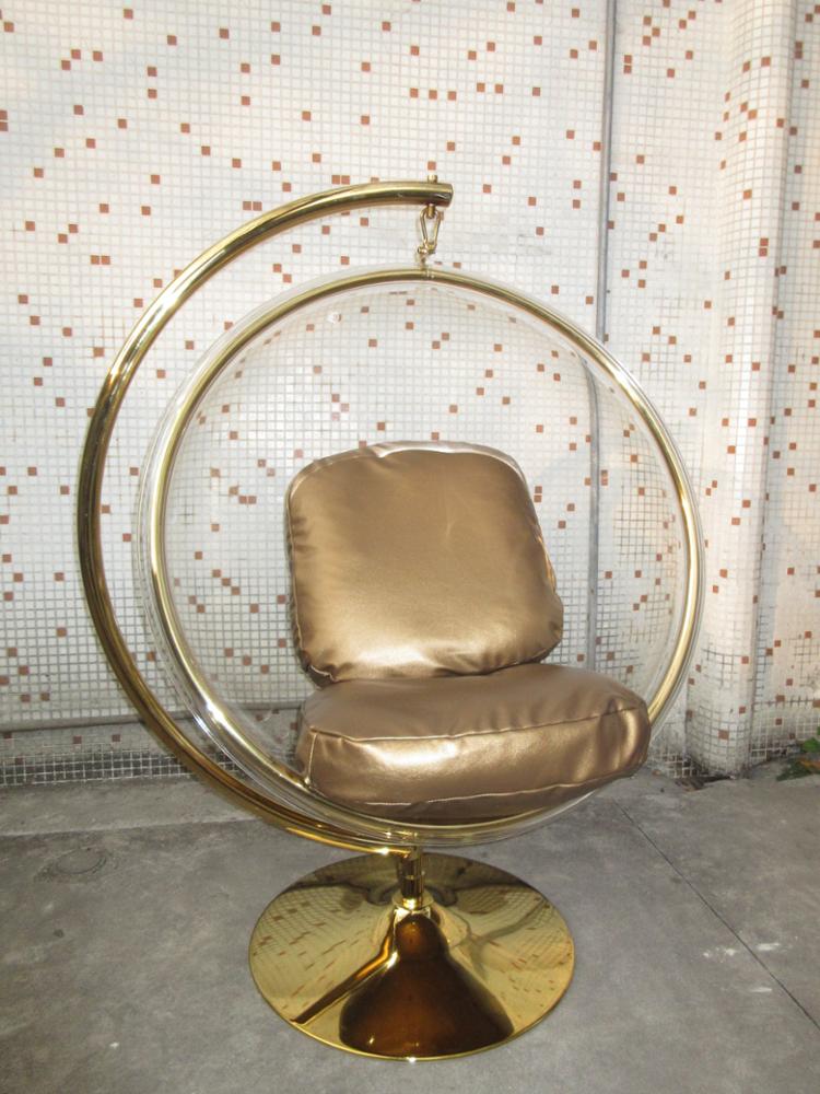 Modern Living Room Furniture Acrylic Bubble Chair Egg Chair in brass gold chrome steel