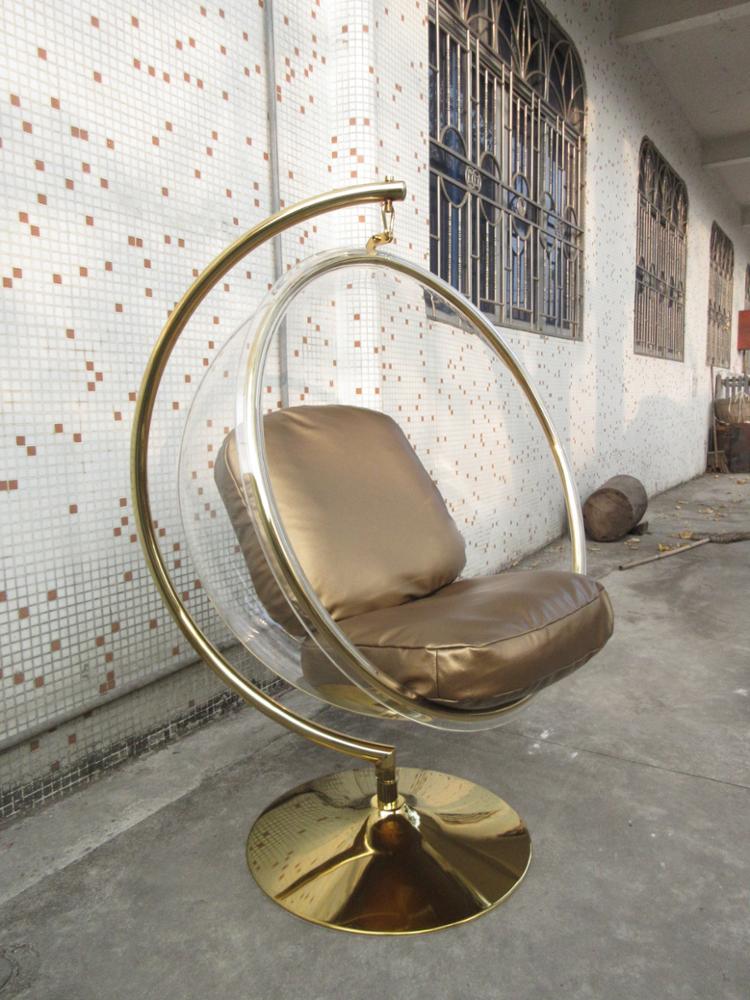 Modern Living Room Furniture Acrylic Bubble Chair Egg Chair in brass gold chrome steel