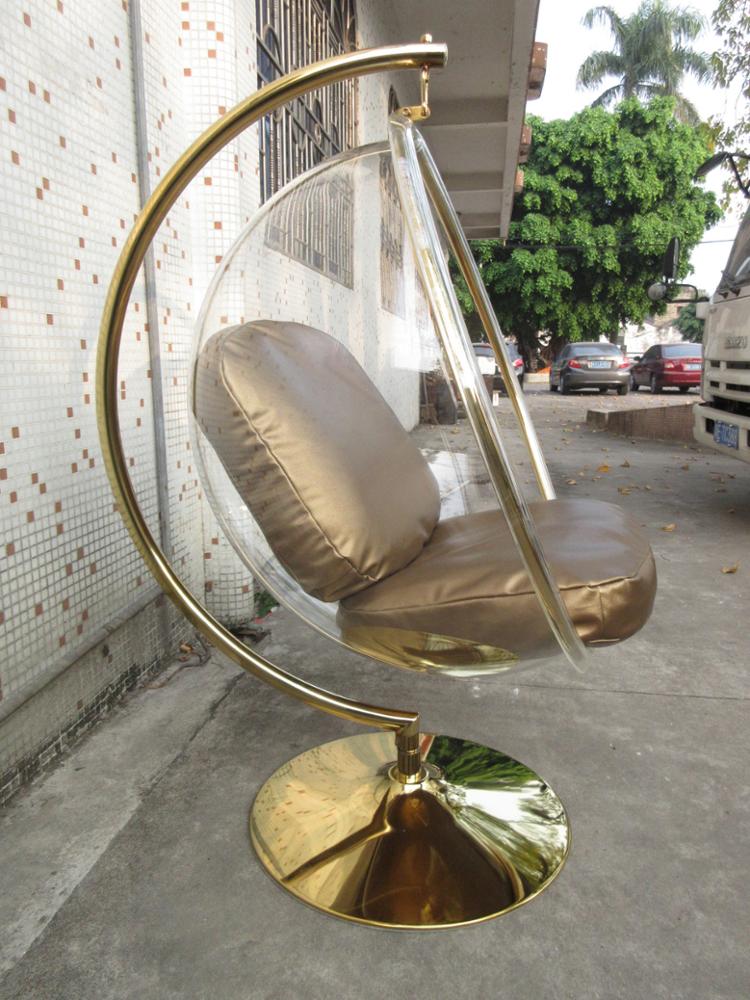 Modern Living Room Furniture Acrylic Bubble Chair Egg Chair in brass gold chrome steel