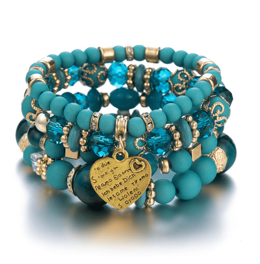 Fashion Jewelry Multi Layer Bead Beaded Boho Woman Stack Personalized Heart Charm Set high Quality Bracelet Set