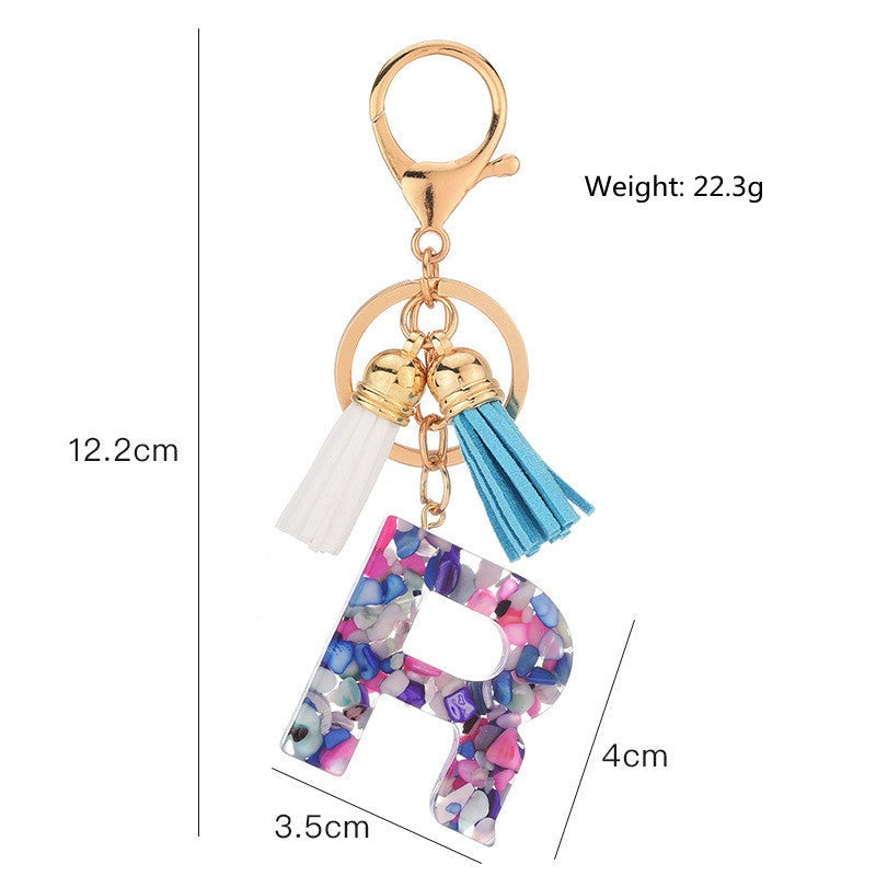 Fashion Boho Alphabet A to Z Letters Tassel Gold Plated Resin Initial keychain