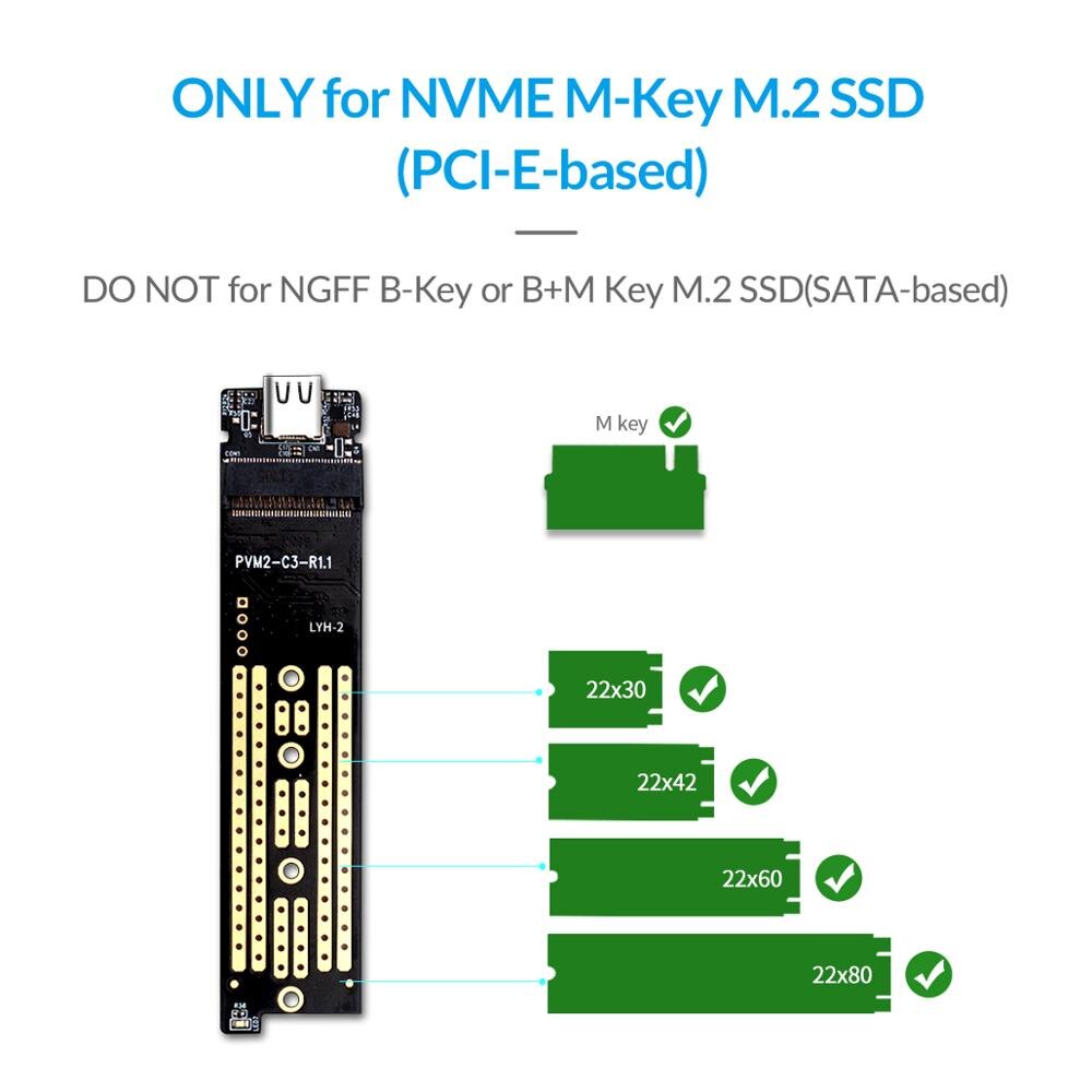 ORICO M2 SSD Case NVME SSD Enclosure M.2 to USB Type C Transparent Hard Drive Enclosure for NVME PCIE NGFF SATA M/B Key SSD Disk