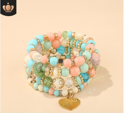 Fashion Jewelry Multi Layer Bead Beaded Boho Woman Stack Personalized Heart Charm Set high Quality Bracelet Set