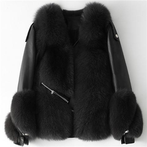 New winter coat short sheep skin shearling fox fur cropped coat for woman