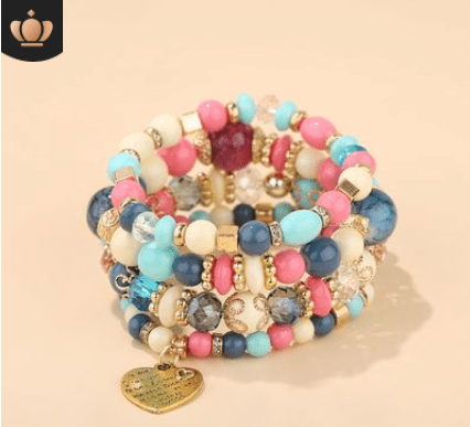 Fashion Jewelry Multi Layer Bead Beaded Boho Woman Stack Personalized Heart Charm Set high Quality Bracelet Set