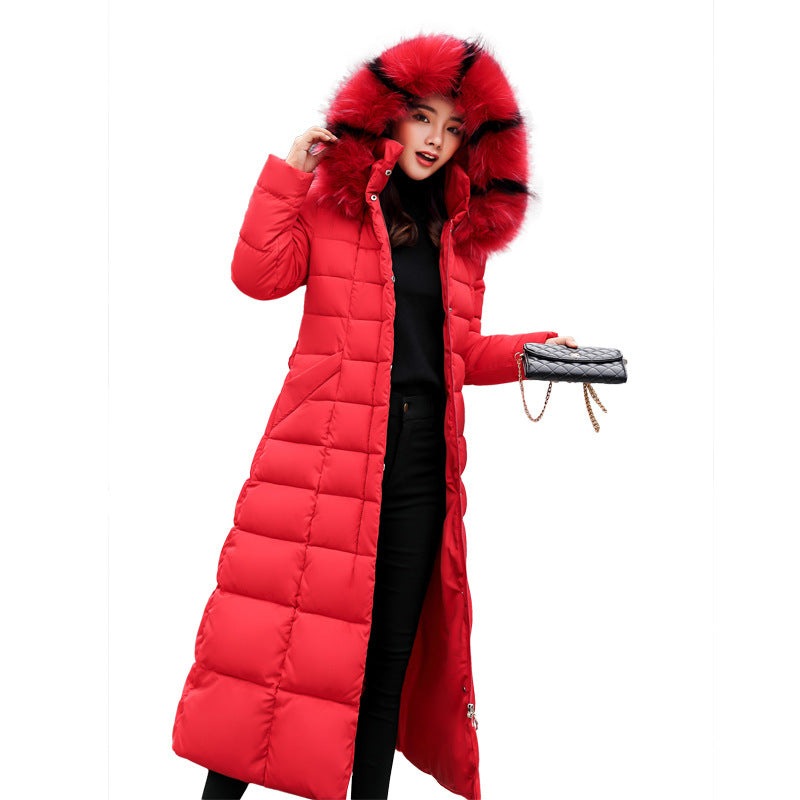 OOTN women's thick coat long dress new winter coat women's warm fashion bow belt fox fur collar coat