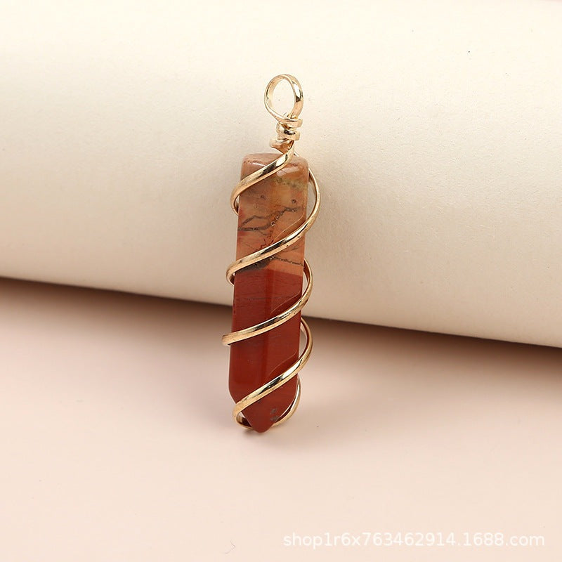 Charm Hexagonal Column Quartz Necklace Pendant Natural Stone Healing Point Bullet Crystal Gold Silver Wire Wrapped